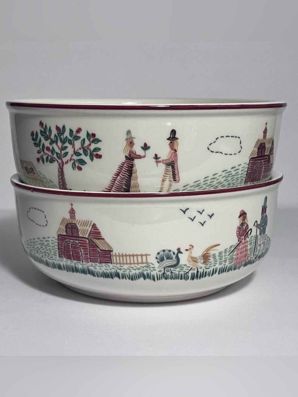 2 VILLEROY & BOCH American Sampler SOUP-CEREAL BOWLS / Vintage 1980s / RARE